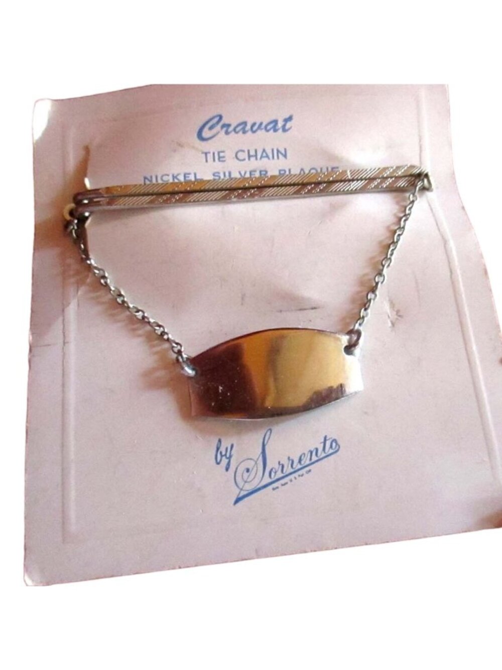 Nickel Silver Plated Tie Chain With Engraving Plate Vintage Sorrento Cravat